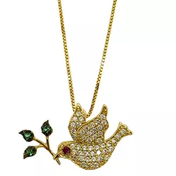 Gargantilha com Pingente Divino Espírito Santo em Ouro 18K com Zircônias - J12400005-0 - RDJ Joias