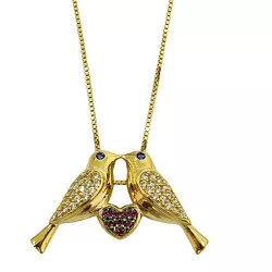 Gargantilha Casal de Pombinhos em Ouro 18K com Zircônias - J12400025-0 - RDJ Joias