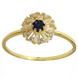 Anel Solitário de Ouro 18k cravejado com Zircônias e Safira Sintética - J12702076 - RDJ Joias