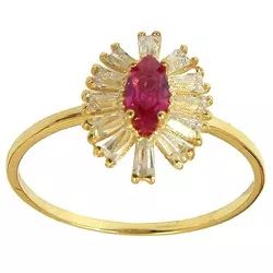 Anel de Ouro 18k cravejado com Zircônias e Rubi Sintético - J12702078 - RDJ Joias