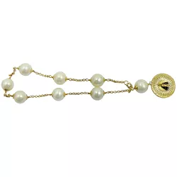 Pulseira N. Sra Aparecida em Ouro 18K com Pérolas e Safiras - J12800623 - RDJ Joias