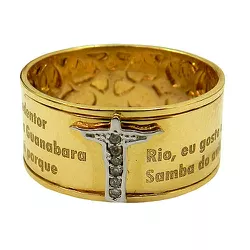 Anel Cristo Redentor em Ouro 18K com 5 Brilhantes 9.6mm - J12800812 - RDJ Joias