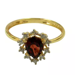 Anel Chuveiro de Ouro 18K 0,750 com Granada Gota e Brilhantes - J12800913 - RDJ Joias