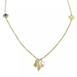 Gargantilha em Ouro 18k com Trevo e Olho Grego 1,7g - J12801326 - RDJ Joias