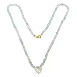 Gargantilha em ouro 18k de Quartzo Rosa e Agua Marinha - J12801568 - RDJ Joias
