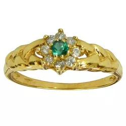 Anel Flor em Ouro 18k cravejado Brilhantes e Esmeralda - J15100086 - RDJ Joias