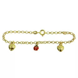 Pulseira de Ouro 18k infantil Coração e Joaninha 2,4g - J17000233 - RDJ Joias