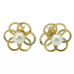 Brinco Flor Vazado em Ouro 18k com Pérola - J18000725 - RDJ Joias