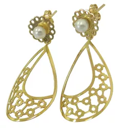 Brinco Gota Vazado Flor em Ouro 18k com Pérola - J18000854 - RDJ Joias