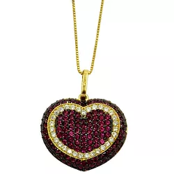 Pingente de Ouro 18K Coração cravejado com Rubis Sintéticos - J18400119 - RDJ Joias