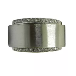 Anel em Ouro Branco 18k Dois em Um Fosco com Brilhantes - JAR0001112-0 - RDJ Joias