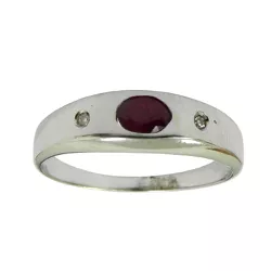 Anel em ouro branco 18k com 1 Rubi e 2 Brilhantes - JAR000112-6 - RDJ Joias