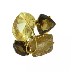 Anel em Ouro 18k Grande com Topázio Imperial Quartzo Fumê e Brilhante - JAR0001216-0 - RDJ Joias
