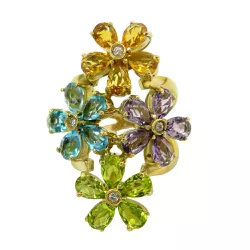 Anel em Ouro 18k Flores com Pedras Brasileiras e Brilhantes - JAR0001218-1 - RDJ Joias