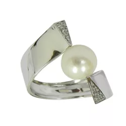  Anel em ouro branco 18k Torcido com Pérola e Brilhantes - JAR000315-0 - RDJ Joias