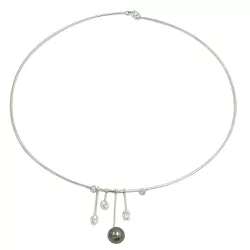 Aro de Ouro Branco com Brilhantes e Pérola Negra de 10mm - JGR010114-5 - RDJ Joias