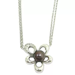Gargantilha de Ouro 18k Branco com Brilhantes e Pérola Negra - JGR010212-5 - RDJ Joias