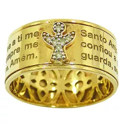 Anel Oração Santo Anjo em ouro com Brilhantes - J14500227 - RDJ Joias