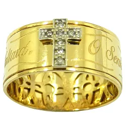 Anel O Senhor é o Meu Pastor em ouro 18k com Brilhantes - J12800350 - RDJ Joias