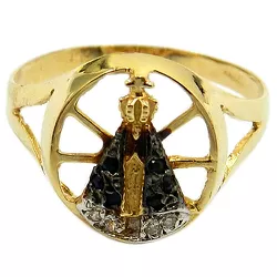 Anel em Ouro 18K N. Sra. Aparecida com Brilhantes e Safiras - J02000311 - RDJ Joias