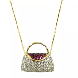 Gargantilha Bolsinha de Ouro 18K com Zircônias Brancas e Vermelhas - J12701609 - RDJ Joias