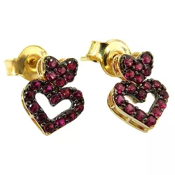 Brincos de Coração em Ouro 18K com Zircônias Vermelhas - J12701655 - RDJ Joias