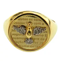 Anel Oração do Espírito Santo de Ouro 18K com 5 Brilhantes - J12800529 - RDJ Joias