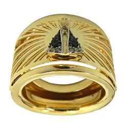 Anel Largo de N. Senhora Aparecida em Ouro com Safiras - J12800537 - RDJ Joias