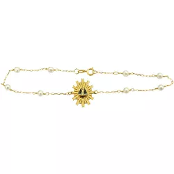 Pulseira de Ouro com Pérolas e Pingente de N. Sra Aparecida - J12800672 - RDJ Joias