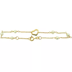 Pulseira Infantil de Pérolas com Coração em ouro 18K - J12800702 - RDJ Joias