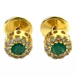 Brinco em Ouro 18K com 24 Diamantes, 2 Esmeraldas 2.0g - J15100082 - RDJ Joias