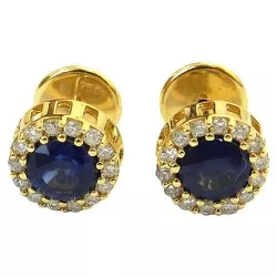 Brinco em Ouro 18K com Diamantes e Safira Azul 8mm - J15100342 - RDJ Joias