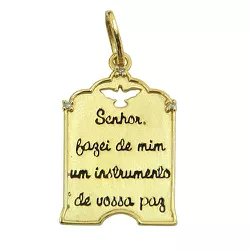 Pingente Oração de São Francisco em Ouro 18K com Brilhantes - J15600241 - RDJ Joias