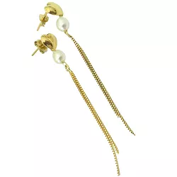 Brinco Longo de Coração em Ouro 18K com Pérolas - J18000167 - RDJ Joias
