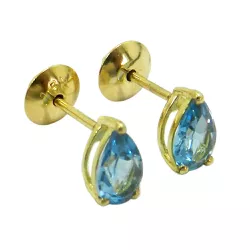 Brinco em Ouro 18k infantil com Topázio 7x4mm - J00200551 - RDJ Joias