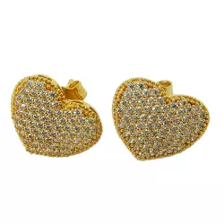 Brinco Pavê de Ouro Coração com Zircônias - J03002017 - RDJ Joias