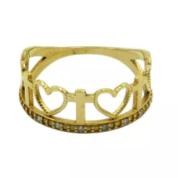 Anel em Ouro 18k Cruz e Corações - J03301291 - RDJ Joias