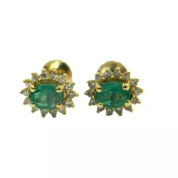 Brinco em Ouro Chuveiro com Brilhantes e Esmeralda - J07601741 - RDJ Joias
