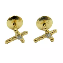 Brinco em Ouro 18k Cruz com Brilhantes - J14501039 - RDJ Joias