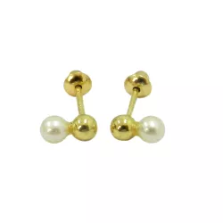 Brinco em Ouro Infantil Pérola e Bola - J00200492 - RDJ Joias