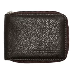 Carteira Masculina Ziper Fasolo Couro Café Textura... - REGIMATTOS