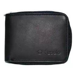 Carteira Masculina Ziper Fasolo Couro Preto Liso H... - REGIMATTOS