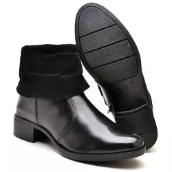 Bota Feminina Cano Baixo Couro Polaina Preta - RETAOPOSTA
