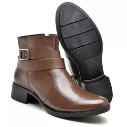 Bota Feminina Cano Baixo Couro Buckle Café - RETAOPOSTA