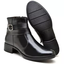 Bota Feminina Cano Baixo Couro Buckle Preta - RETAOPOSTA