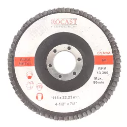 Disco de Lixa Flap 115 x 22mm 4.1/2pol x 7/8pol Gr 60 102,0002 ROCAST