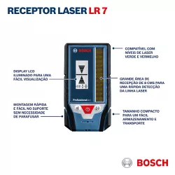 Receptor para nível laser Bosch LR 7 com suporte e saco de proteção