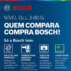 Nível a laser GLL 3-80 G, 120 m, 360º, em maleta - Bosch 