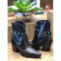 BOTA COURO LISO MARROM COM PEDRAS - 00079058 - RR CALÇADOS 