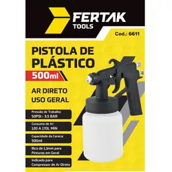 Pistola de Plástica para Pintura 500ml Ar Direto Fertak 6611 - Santec
